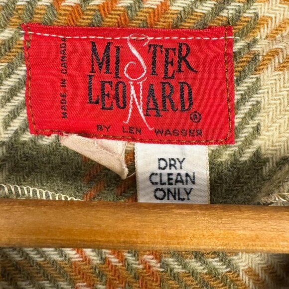 Vintage 1960s Mr. Leonard Wool Vest Green Orange Plaid Sleeveless Button Front - Picture 3 of 5